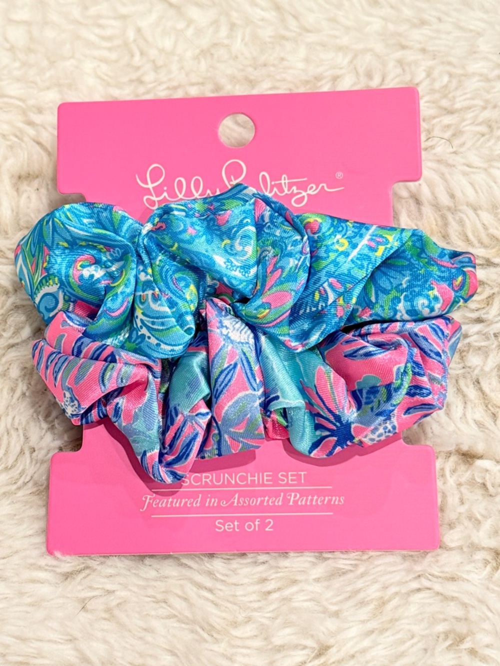 Lilly Pulitzer Turquoise & Pink Patterned Scrunchie Duo